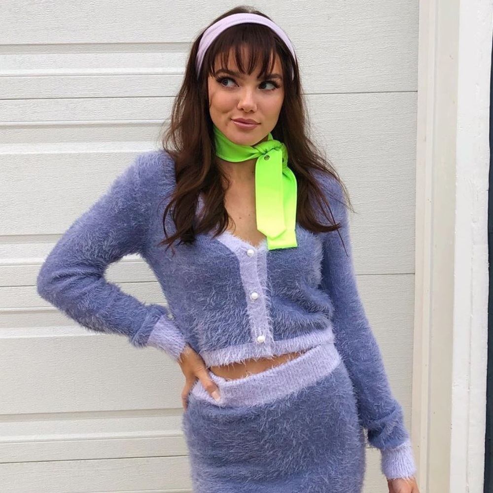 Fuzzy Knit Cropped Cardigan Lilac Purple